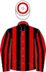 Red and black stripes, white cap, red hoop
