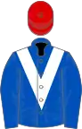Royal blue, white chevron, red cap