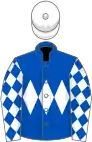 Royal blue, white triple diamond, white sleeves, royal blue diamonds, white cap