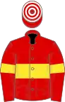 Red, yellow hoop and armlet, red and white hooped cap