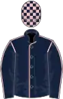 Dark Blue, pink seams, check cap