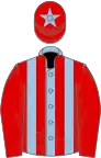 Light Blue and Red stripes, Red sleeves, Red cap, Light Blue star
