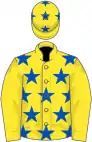 Yellow, blue stars on body and cap
