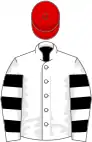 White, black hooped sleeves, red cap