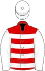 White, red hoops, white sleeves and cap
