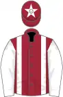 Maroon, white braces, white sleeves, maroon cap, white star