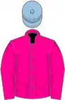 Magenta, light blue cap
