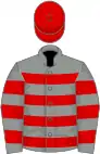 Grey and red hoops, red cap