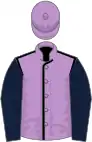 Mauve, black seams, dark blue sleeves, mauve cap
