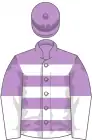 Mauve, white hoops, halved sleeves, mauve cap
