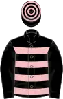 Black, pink hoops, black sleeves
