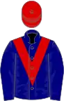 Navy blue, red chevron and cap