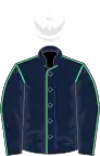 Dark blue, emerald green seams, white cap