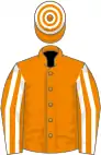 Tangerine, white striped sleeves, hooped cap