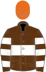 Brown, white hoop, hooped sleeves, orange cap
