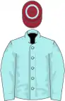 Pale blue, marron cap, blue hoop