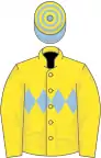 Yellow, light blue triple diamond, light blue and yellow hooped cap