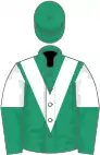 Emerald green, white chevron, white and emerald green halved sleeves