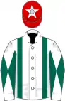 White, dark green braces, diabolo on sleeves, red cap, white star