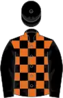 Black and orange check, black sleeves and cap