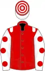 Red, white epaulets, white sleeves, red spots, hooped cap