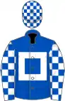 Royal blue, white hollow box, checked sleeves and cap