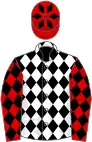 Black and white diamonds, red sleeves, black diamonds and cap