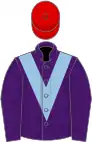 Purple, light blue chevron, red cap