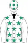 Mr H Keith Emerald green and White diamonds, white sleeves and cap