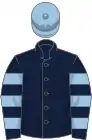 Dark blue, light blue hooped sleeves, light blue cap