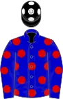 Blue, red spots, black cap, white spots