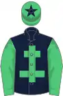 Dark blue, emerald green cross of lorraine and sleeves, emerald green cap, dark blue star