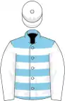 Sky blue and white hoops, white sleeves and cap