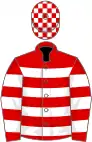 Red and white hooped, check cap