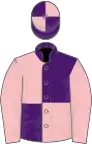 Purple and pink (quartered), pink sleeves, quartered cap