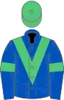 Royal blue, emerald green chevron, armlets and cap