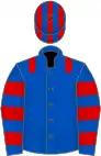 ROYAL BLUE, RED epaulets, ROYAL BLUE sleeves, RED hoops, striped cap