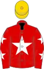 Red, white star, red sleeves, white stars, gold cap