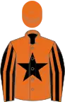 Orange, black star, black and orange striped sleeves