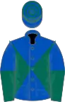 Royal blue and dark green diabolo, halved sleeves, hooped cap