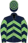 Dark blue, light green chevrons, hooped cap