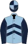 Light blue, dark blue chevrons and sleeves, dark blue and light blue quartered cap