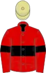 Red, black hoop and armlets, primrose cap