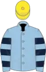 Light blue, dark blue hooped sleeves, yellow cap