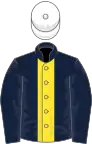 Dark blue, yellow stripe, white cap