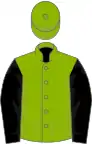 Apple green, black sleeves, green cap