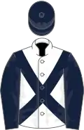 White, dark blue cross belts, sleeves and cap