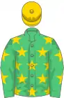 Emerald green, gold stars and cap