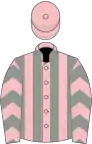 Pink and grey stripes, chevrons on sleeves, pink cap