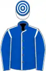 Royal blue, white seams, white and royal blue hooped cap